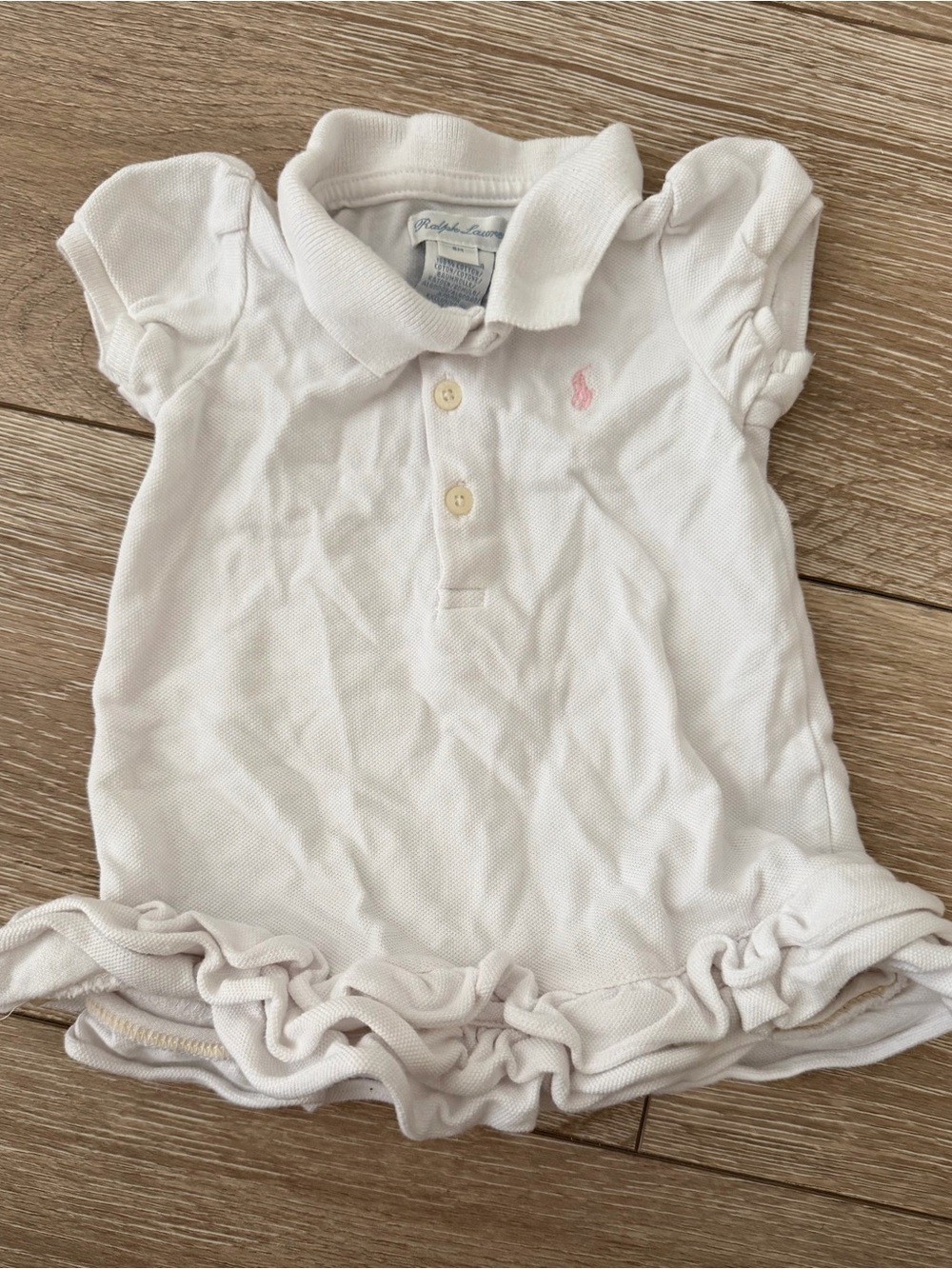 Ralph Lauren White Baby Girl Polo Dress with Pink Pony